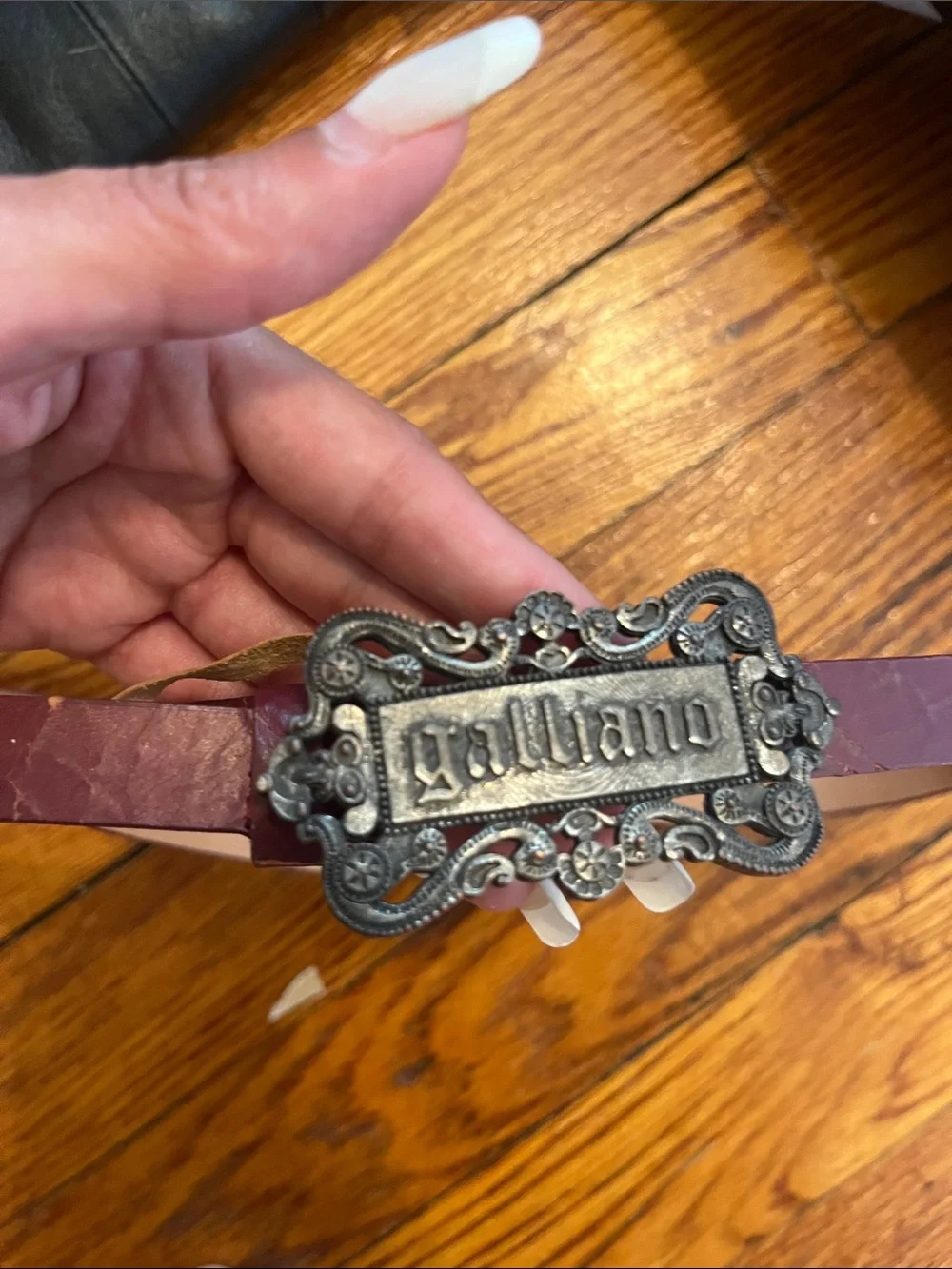 Galliano skinny waist Belt with Ornate Metal Buckle